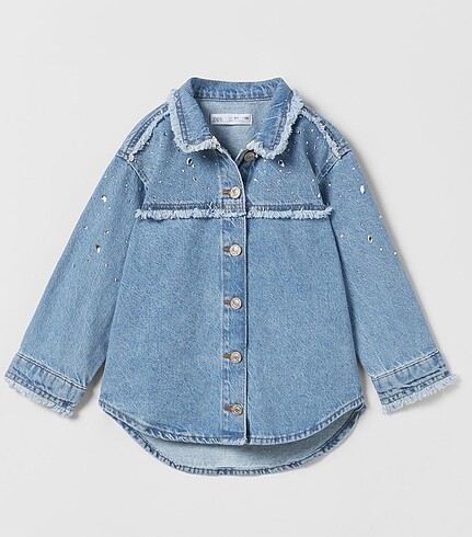 Zara Parlak Taşlı Püsküllü Denim İnce Ceket