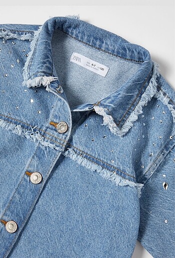 Zara Zara Parlak Taşlı Püsküllü Denim İnce Ceket