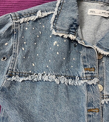 13-14 Yaş Beden Zara Parlak Taşlı Püsküllü Denim İnce Ceket