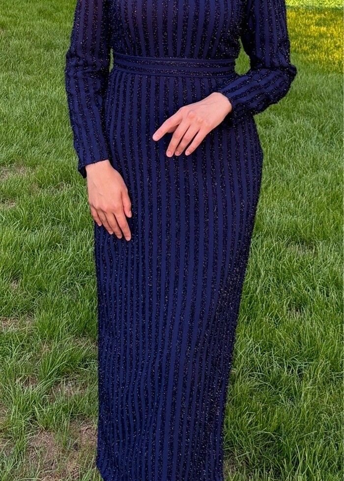 Lacivert tesettür abiye elbise - Görsel 2