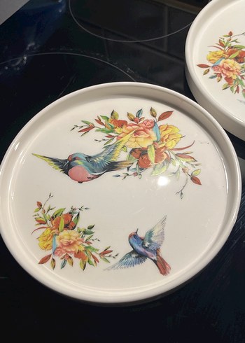 Çiçek ve Kuş Desenli Vintage Tabak Seti - Görsel 5