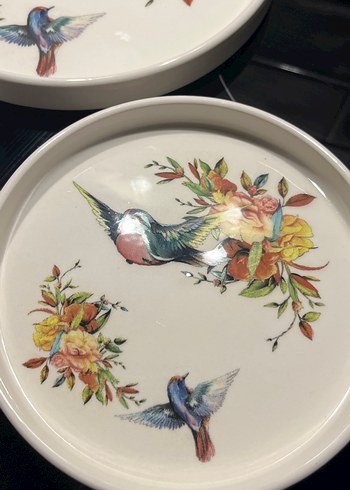 Çiçek ve Kuş Desenli Vintage Tabak Seti - Görsel 4