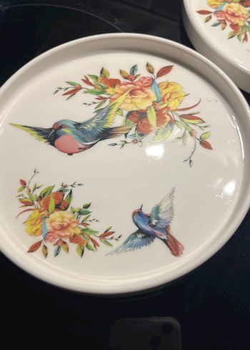 Çiçek ve Kuş Desenli Vintage Tabak Seti - Görsel 3