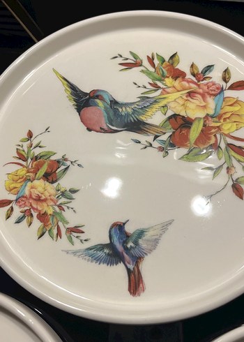 Çiçek ve Kuş Desenli Vintage Tabak Seti - Görsel 2