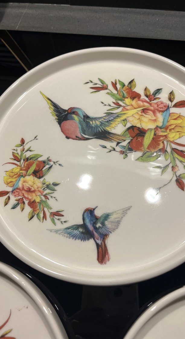 Çiçek ve Kuş Desenli Vintage Tabak Seti - Görsel 2