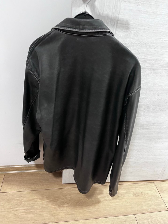 Düğmeli Siyah Deri Kadın Ceket - Görsel 3