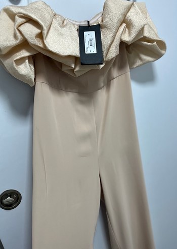 Bej Drapeli Uzun Abiye Kadın Tulum - Görsel 3