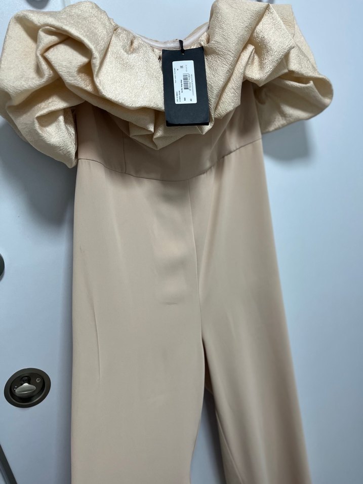 Bej Drapeli Uzun Abiye Kadın Tulum - Görsel 3