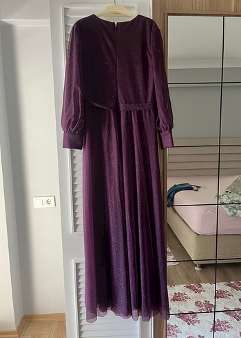 Abiye Mor Uzun Kollu Kadın Abiye Elbise