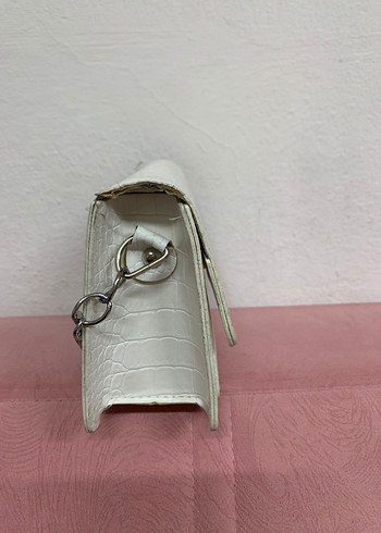 Beden Beyaz Deri Yılan Desenli Kadın Çanta