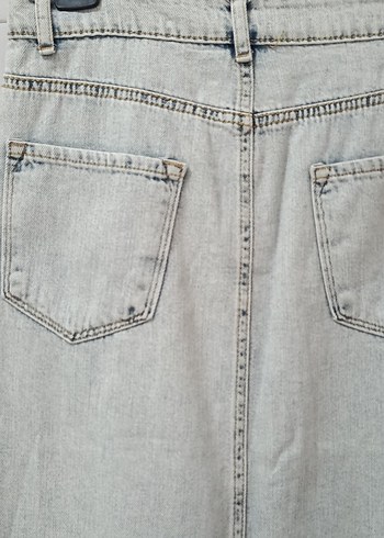 Gri Uzun Denim Etek Yırtmaçlı - Görsel 8