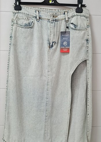 Gri Uzun Denim Etek Yırtmaçlı - Görsel 6