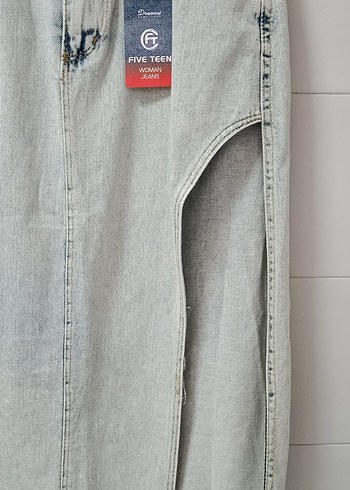 Gri Uzun Denim Etek Yırtmaçlı - Görsel 2