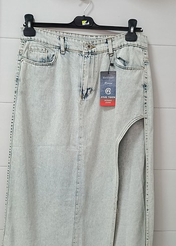 Gri Uzun Denim Etek Yırtmaçlı - Görsel 5