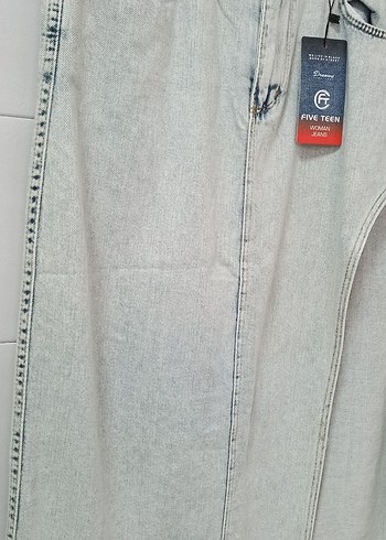 Gri Uzun Denim Etek Yırtmaçlı - Görsel 3