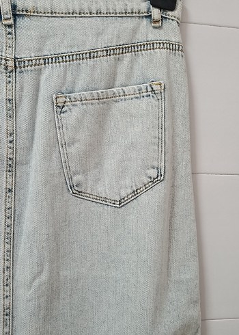 Gri Uzun Denim Etek Yırtmaçlı - Görsel 9