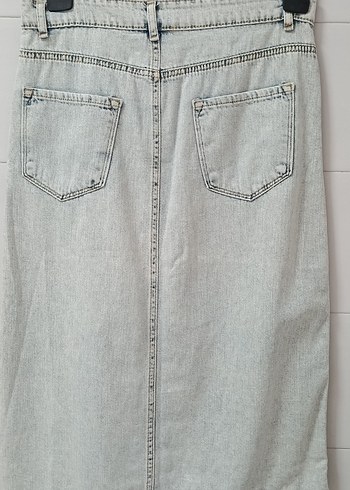 Gri Uzun Denim Etek Yırtmaçlı - Görsel 7