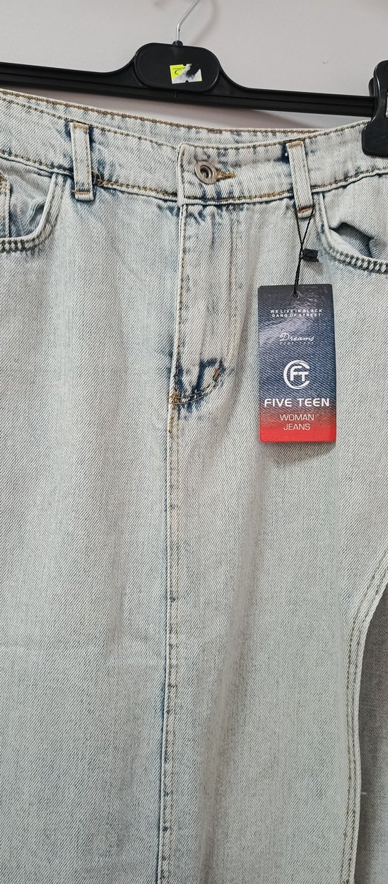Gri Uzun Denim Etek Yırtmaçlı - Görsel 4