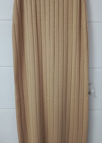 Düğmeli Bej Uzun Triko Etek - Görsel 5