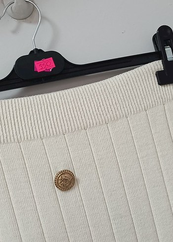Düğmeli Beyaz Triko Uzun Etek - Görsel 5