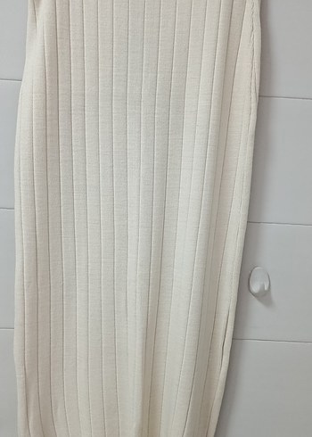 Düğmeli Beyaz Triko Uzun Etek - Görsel 8