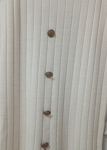 Düğmeli Beyaz Triko Uzun Etek - Görsel 4