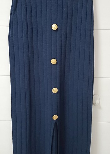 Düğmeli Lacivert Uzun Kadın Etek - Görsel 2