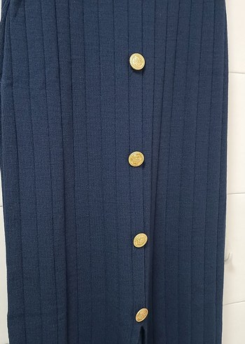 Düğmeli Lacivert Uzun Kadın Etek - Görsel 4