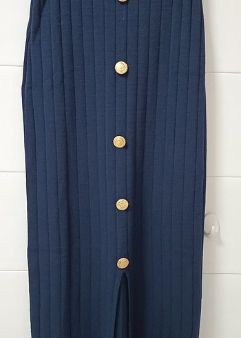 Düğmeli Lacivert Uzun Kadın Etek - Görsel 3