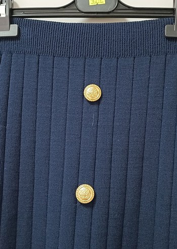 Düğmeli Lacivert Uzun Kadın Etek - Görsel 6