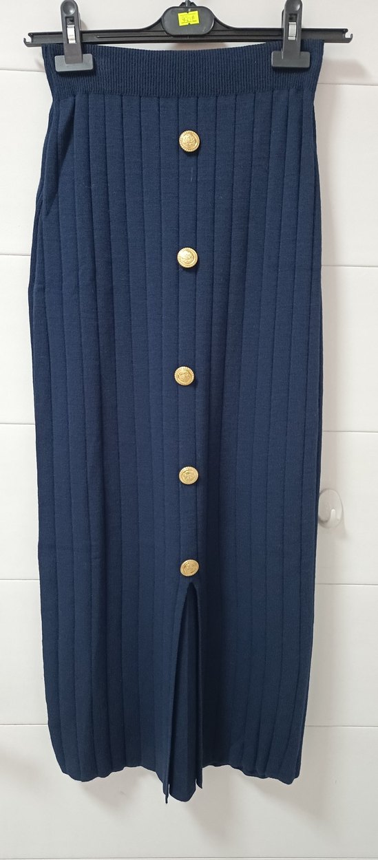 Düğmeli Lacivert Uzun Kadın Etek - Görsel 2