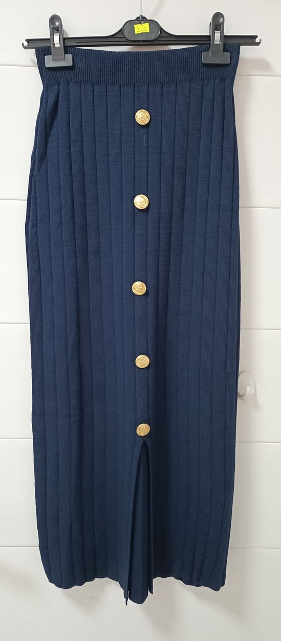 Düğmeli Lacivert Uzun Kadın Etek - Görsel 3
