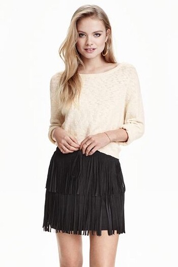 H&M Süet Püsküllü Mini Etek
