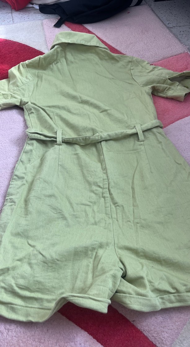 Yeşil Kemerli Keten Kadın Tulum - Görsel 5