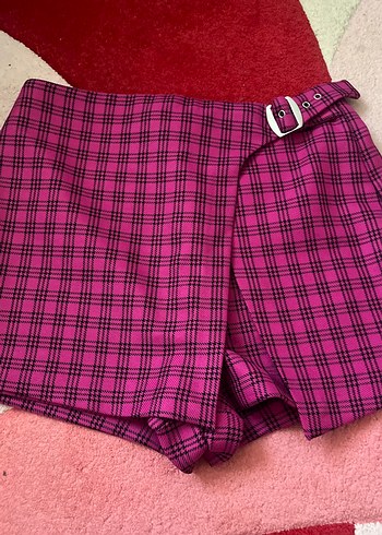 Pembe Ekose Kemerli Mini Etek - Görsel 2