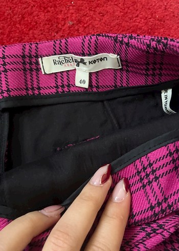 Pembe Ekose Kemerli Mini Etek - Görsel 4