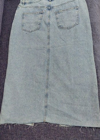 Defacto Gri Mavi Denim Midi Etek Yırtmaçlı