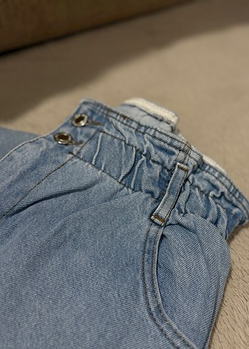 Düğmeli Mavi Bol Kesim Midi Kot Pantolon - Görsel 4