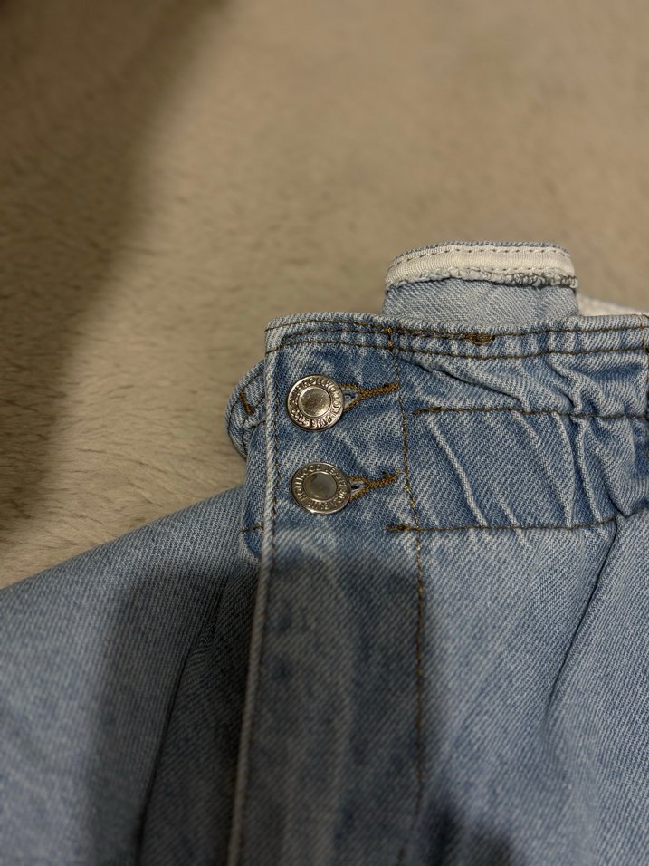 Düğmeli Mavi Bol Kesim Midi Kot Pantolon - Görsel 3