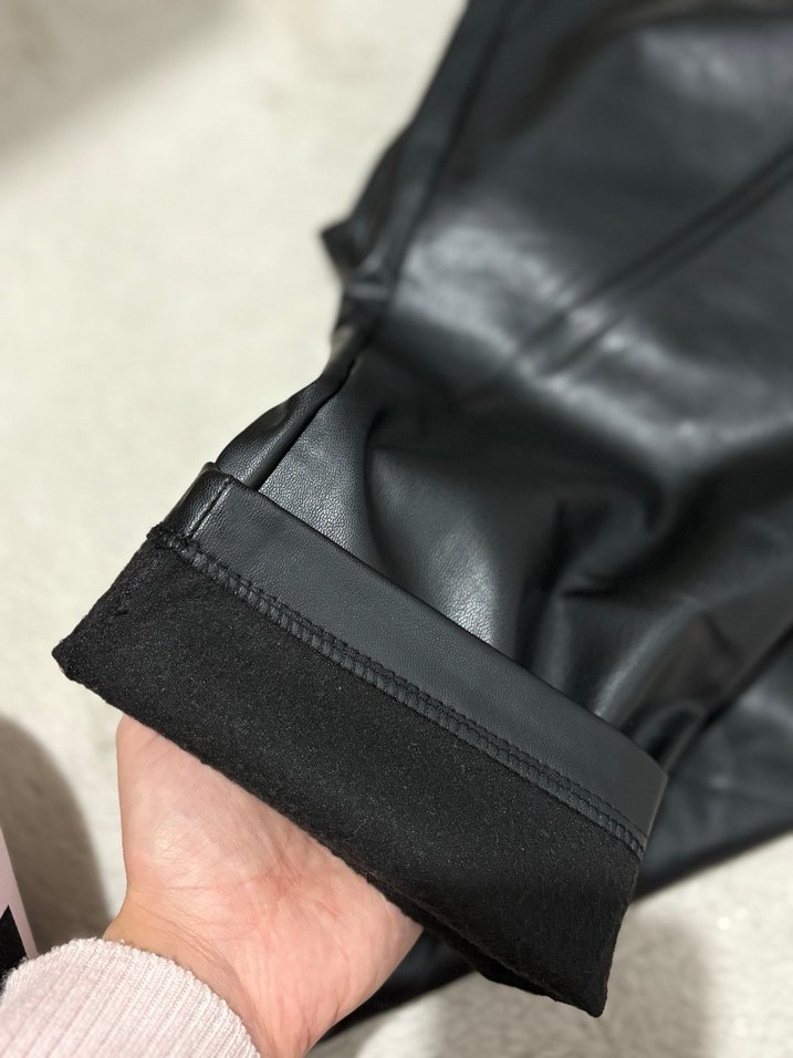 Kadın Siyah Deri Fermuarlı Pantolon - Görsel 2