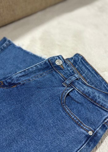 Düğmeli Mavi Kadın Denim Pantolon - Görsel 2