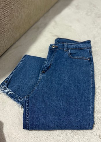 Düğmeli Mavi Kadın Denim Pantolon - Görsel 4