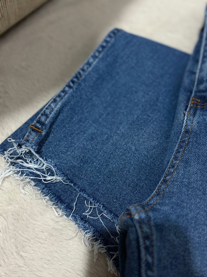 Düğmeli Mavi Kadın Denim Pantolon - Görsel 3