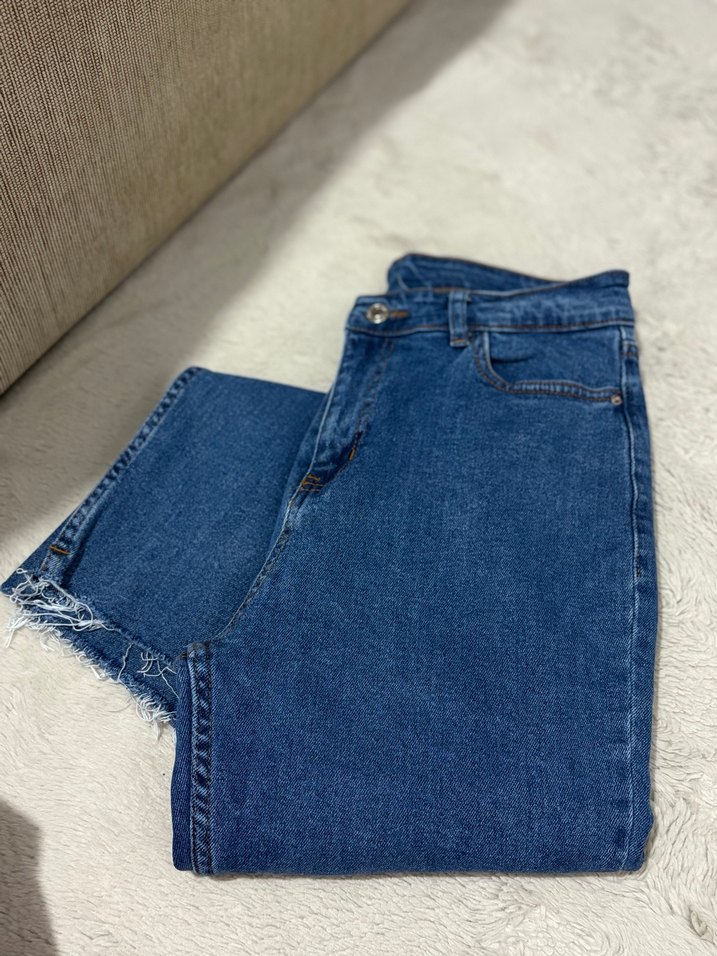 Düğmeli Mavi Kadın Denim Pantolon - Görsel 4