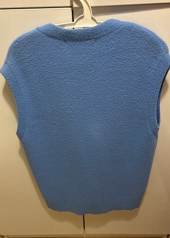 Mavi Düğmeli Kolsuz Midi Hırka - Görsel 3