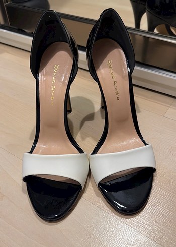 İtalyan Siyah Beyaz Stiletto Topuklu Kadın Akşam Ayakkabısı - Görsel 3