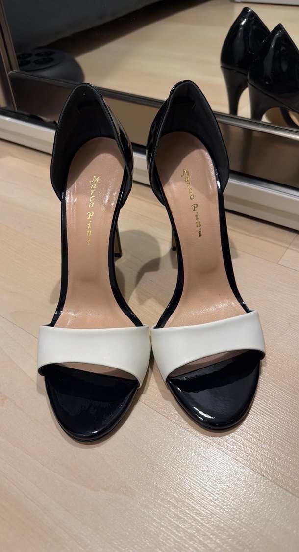 İtalyan Siyah Beyaz Stiletto Topuklu Kadın Akşam Ayakkabısı - Görsel 3