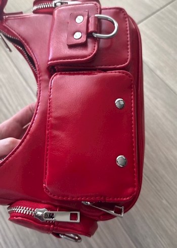 Fermuarlı Parlak Kırmızı Deri Kadın Çanta - Görsel 2