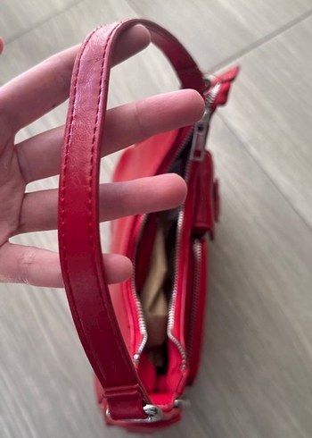 Fermuarlı Parlak Kırmızı Deri Kadın Çanta - Görsel 5