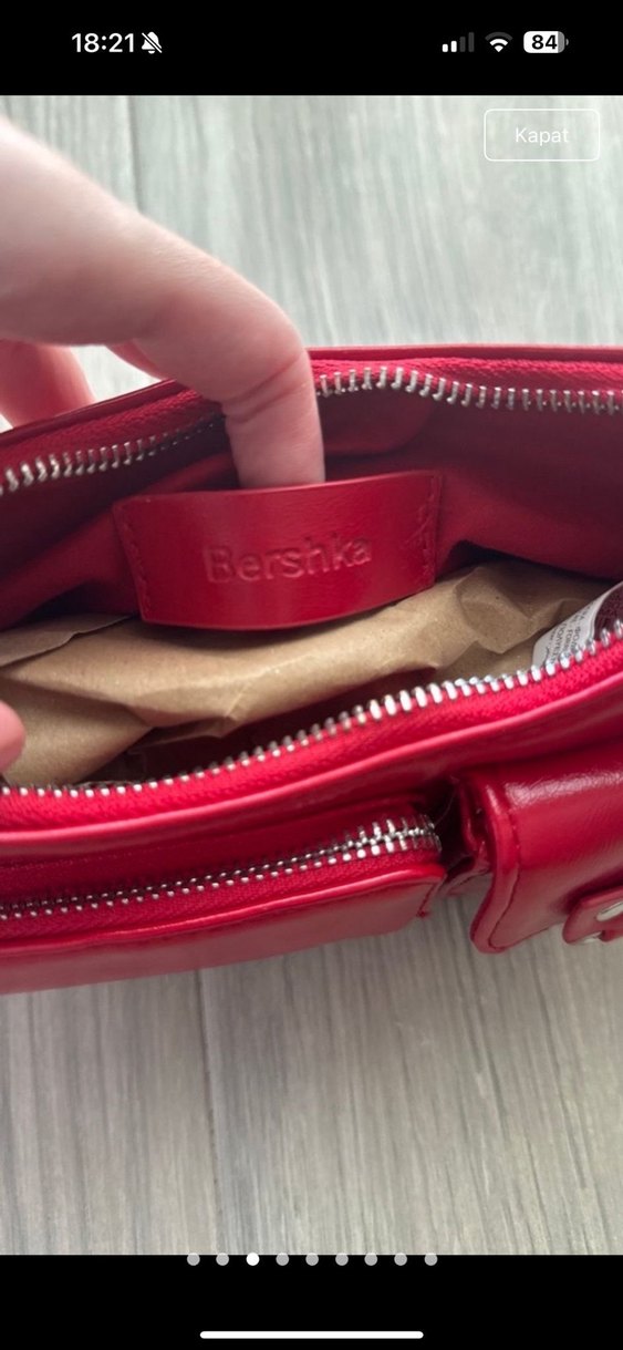 Fermuarlı Parlak Kırmızı Deri Kadın Çanta - Görsel 3